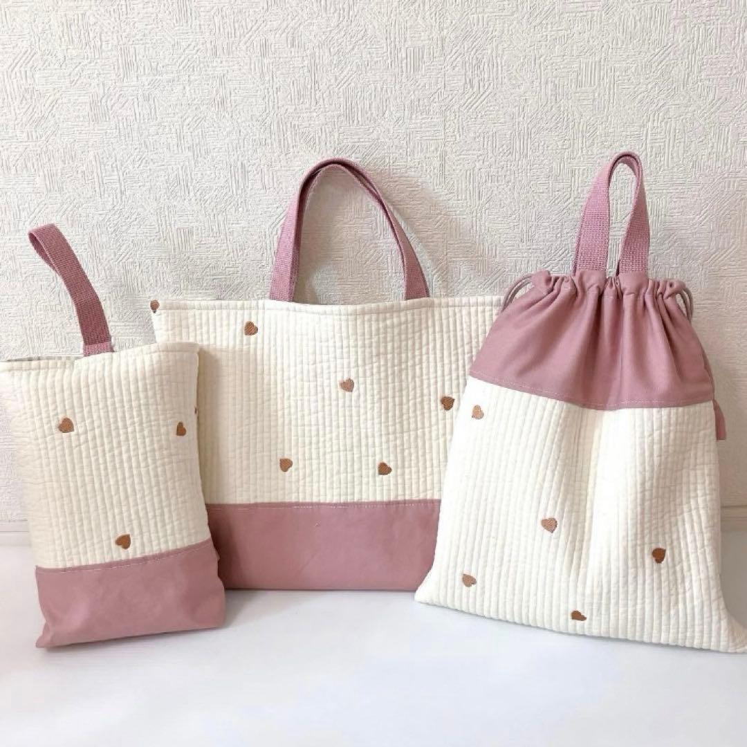 レッスンバッグ 上履き入れ　体操服袋　ヌビ　ハート刺繍