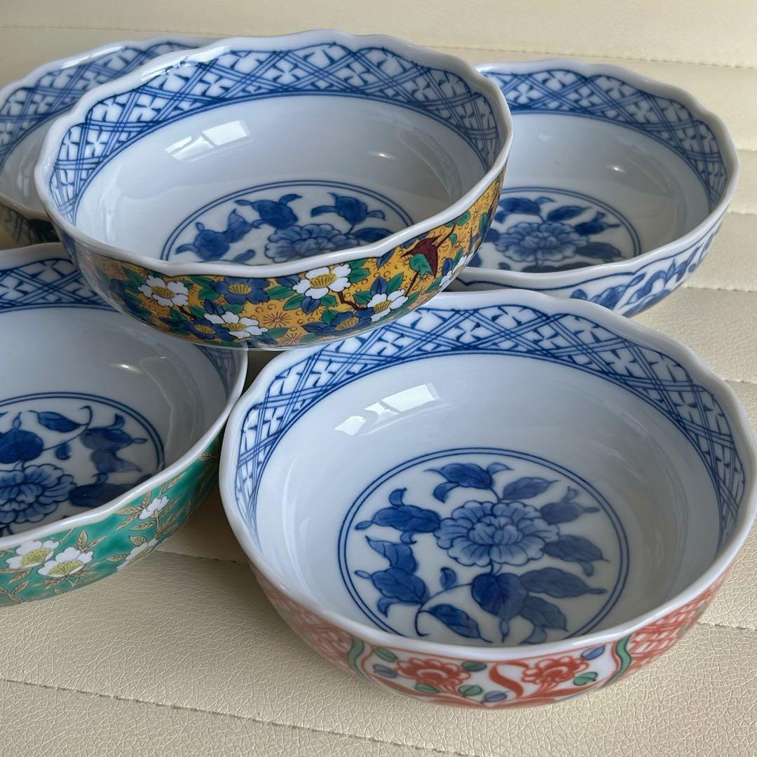 第一陶器　絵変わり　中鉢揃　5枚セット　小鉢　浅鉢　取り皿　色絵　赤絵　黄地花鳥
