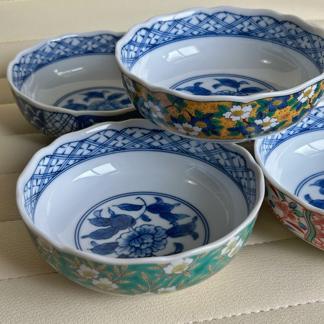 第一陶器　絵変わり　中鉢揃　5枚セット　小鉢　浅鉢　取り皿　色絵　赤絵　黄地花鳥