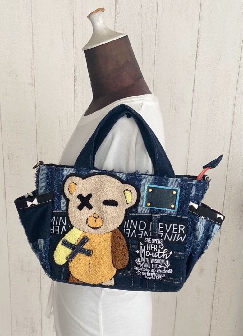 デニムリメイクバッグS ×クマさん