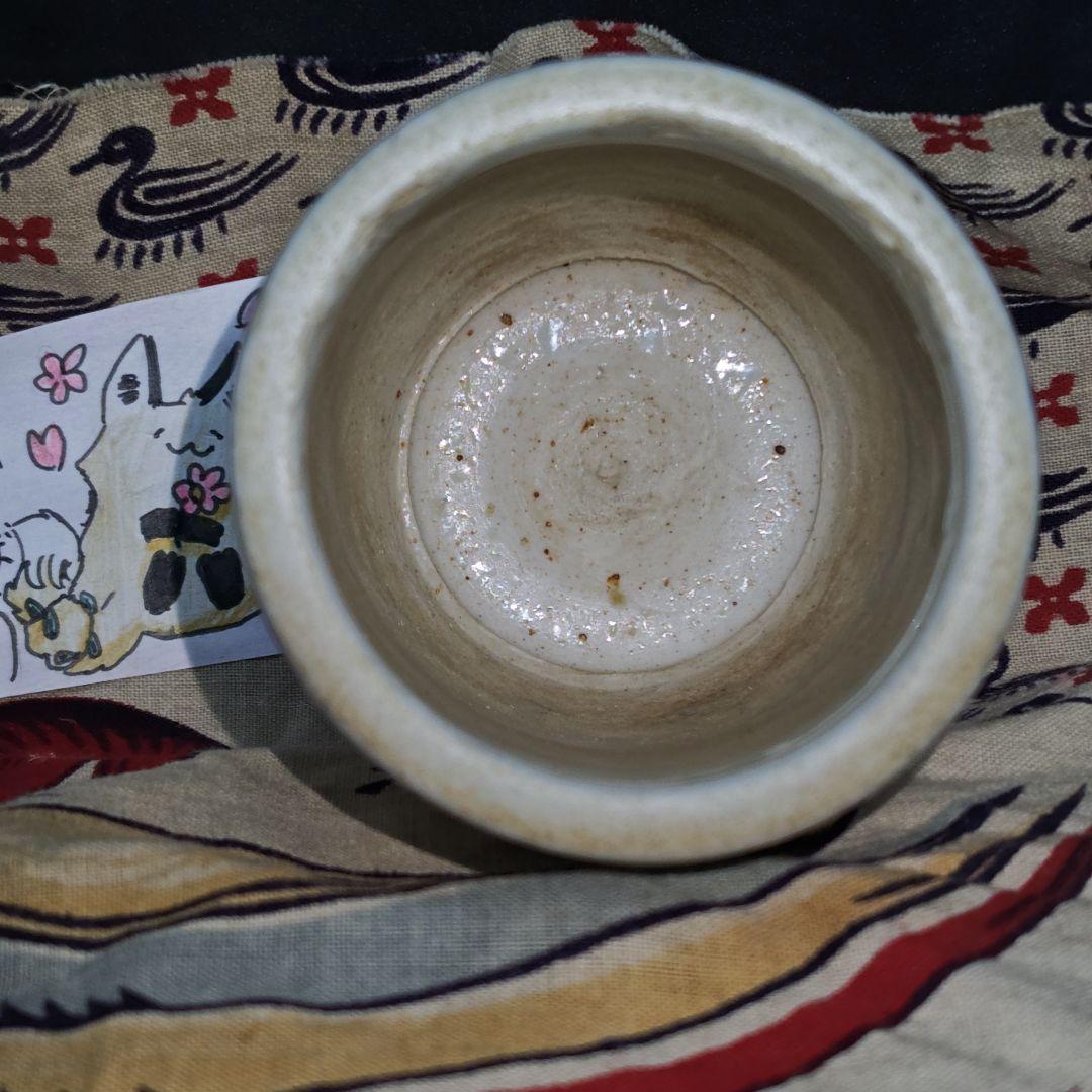 古伊万里、くらわんか手桐花文筒盃(元箱、水鳥文インド古更紗包布付)