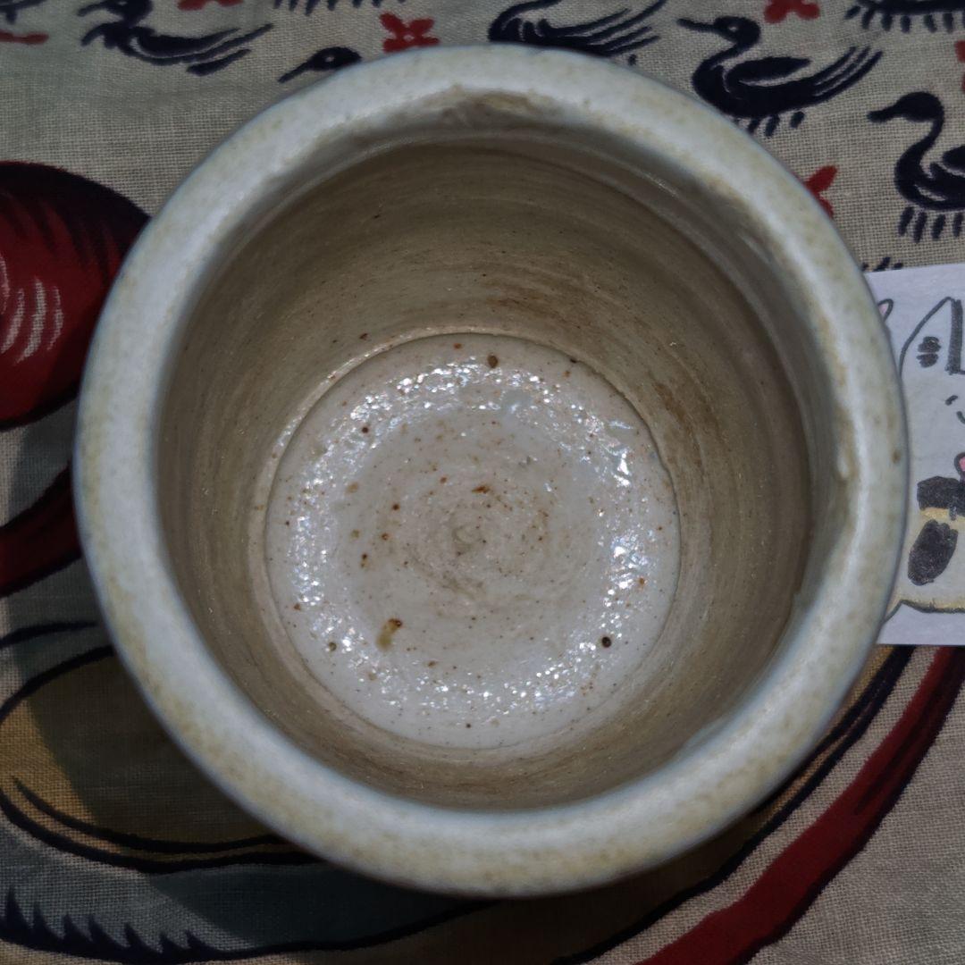 古伊万里、くらわんか手桐花文筒盃(元箱、水鳥文インド古更紗包布付)