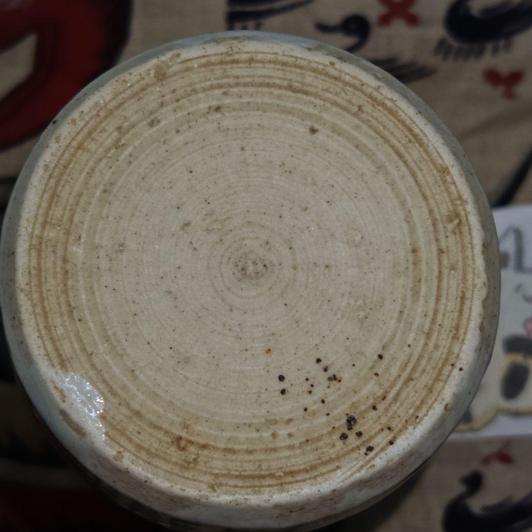 古伊万里、くらわんか手桐花文筒盃(元箱、水鳥文インド古更紗包布付)