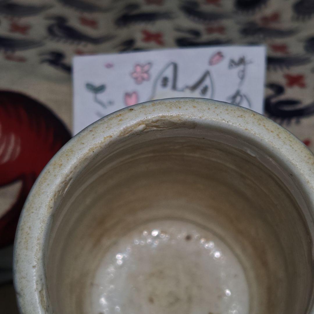 古伊万里、くらわんか手桐花文筒盃(元箱、水鳥文インド古更紗包布付)