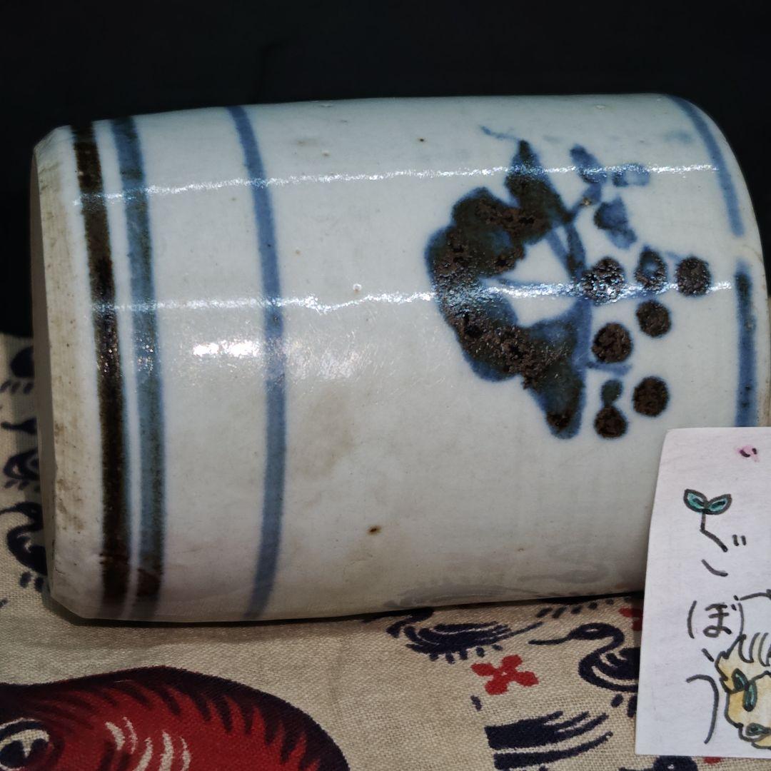 古伊万里、くらわんか手桐花文筒盃(元箱、水鳥文インド古更紗包布付)