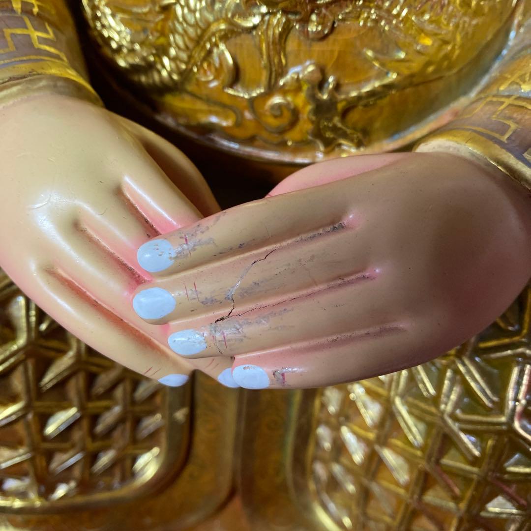 木彫金彩中国風彫刻 約25cm48cm23cm
