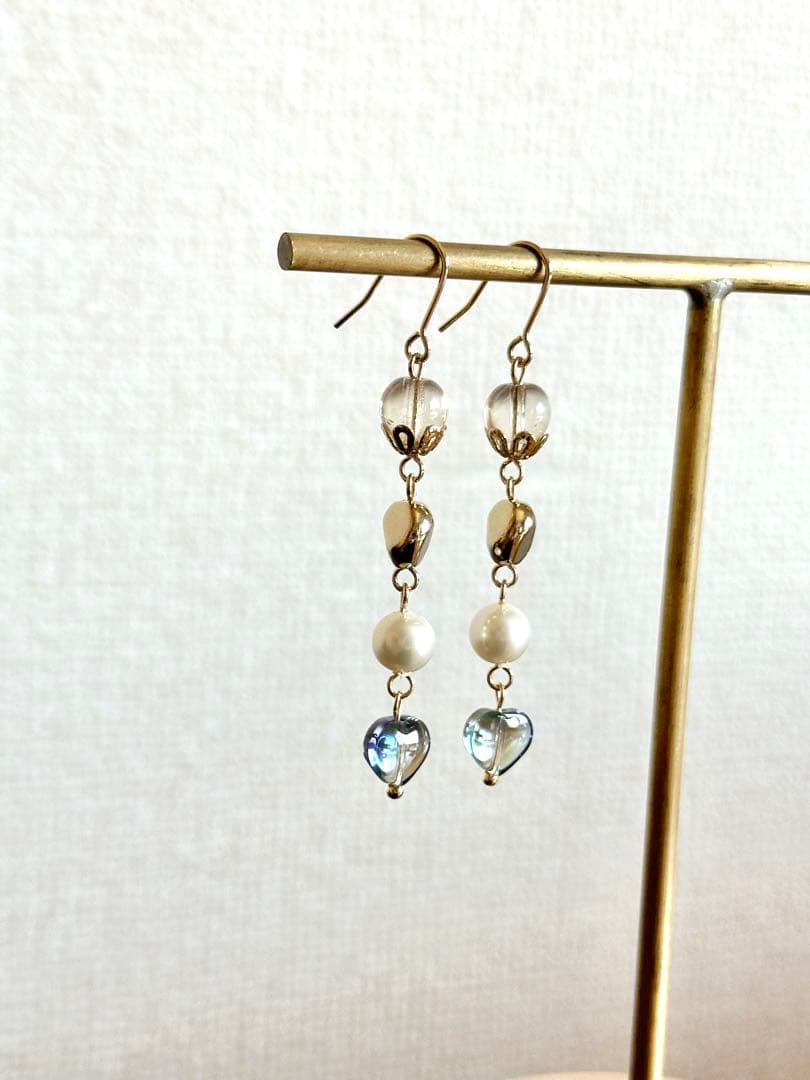 【765】ハート ガラス チェコビーズ ピアス イヤリング パール ハンドメイド