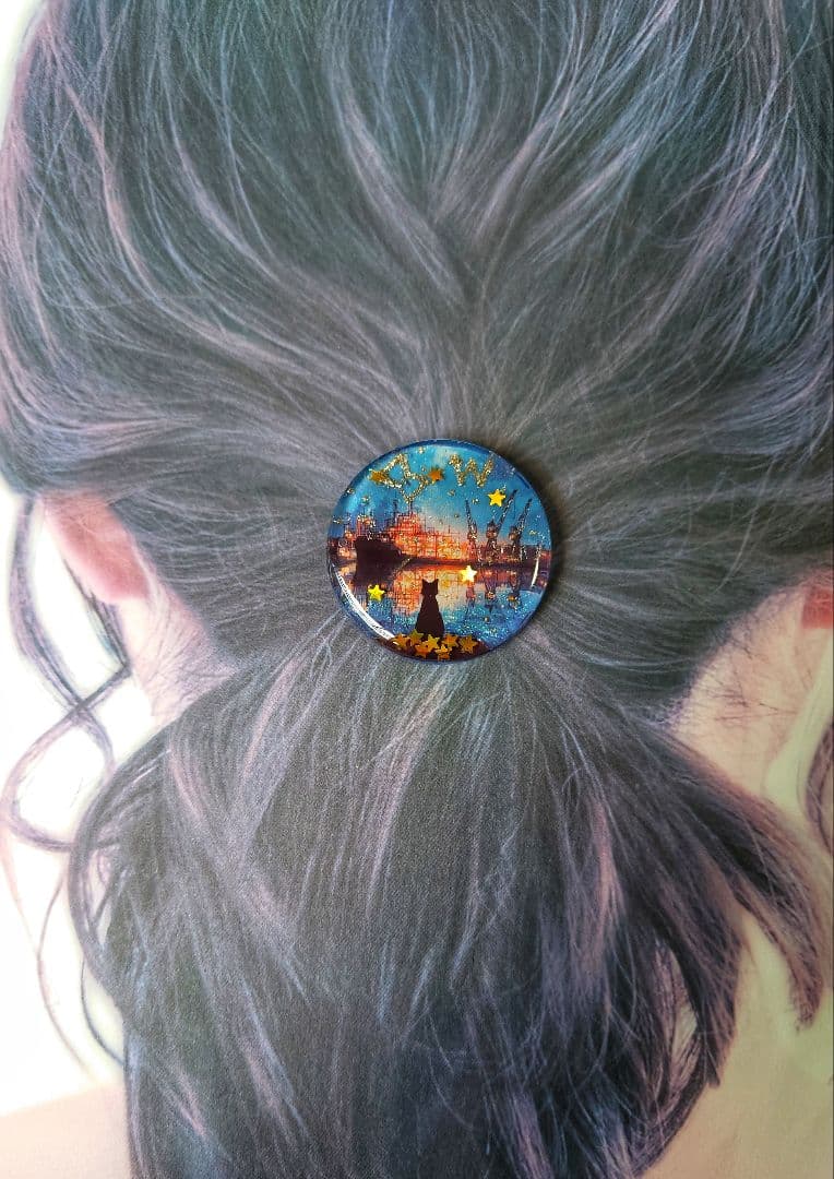 レジン　猫　ヘアゴム　ブローチ　ポニーフック　No.481