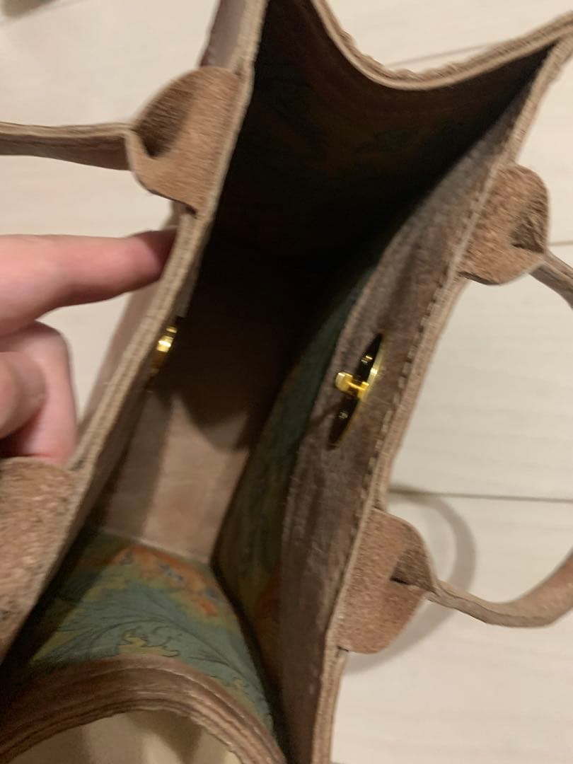 ハンドメイド本革ベージュ スカーフ付きトートバッグ