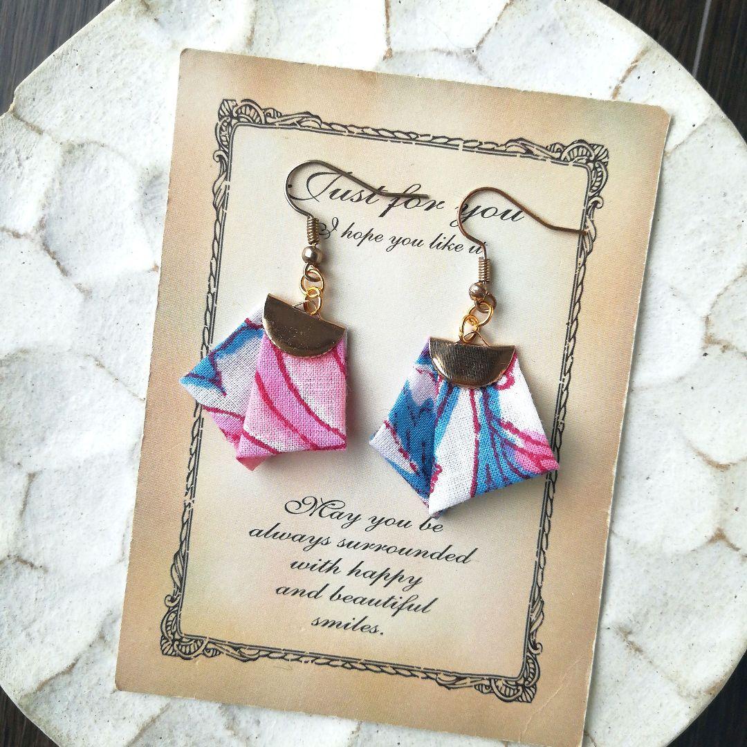 再販　ボタニカル　タッセル　リボン　ネイティブ　リゾート　ピアス　イヤリング　青