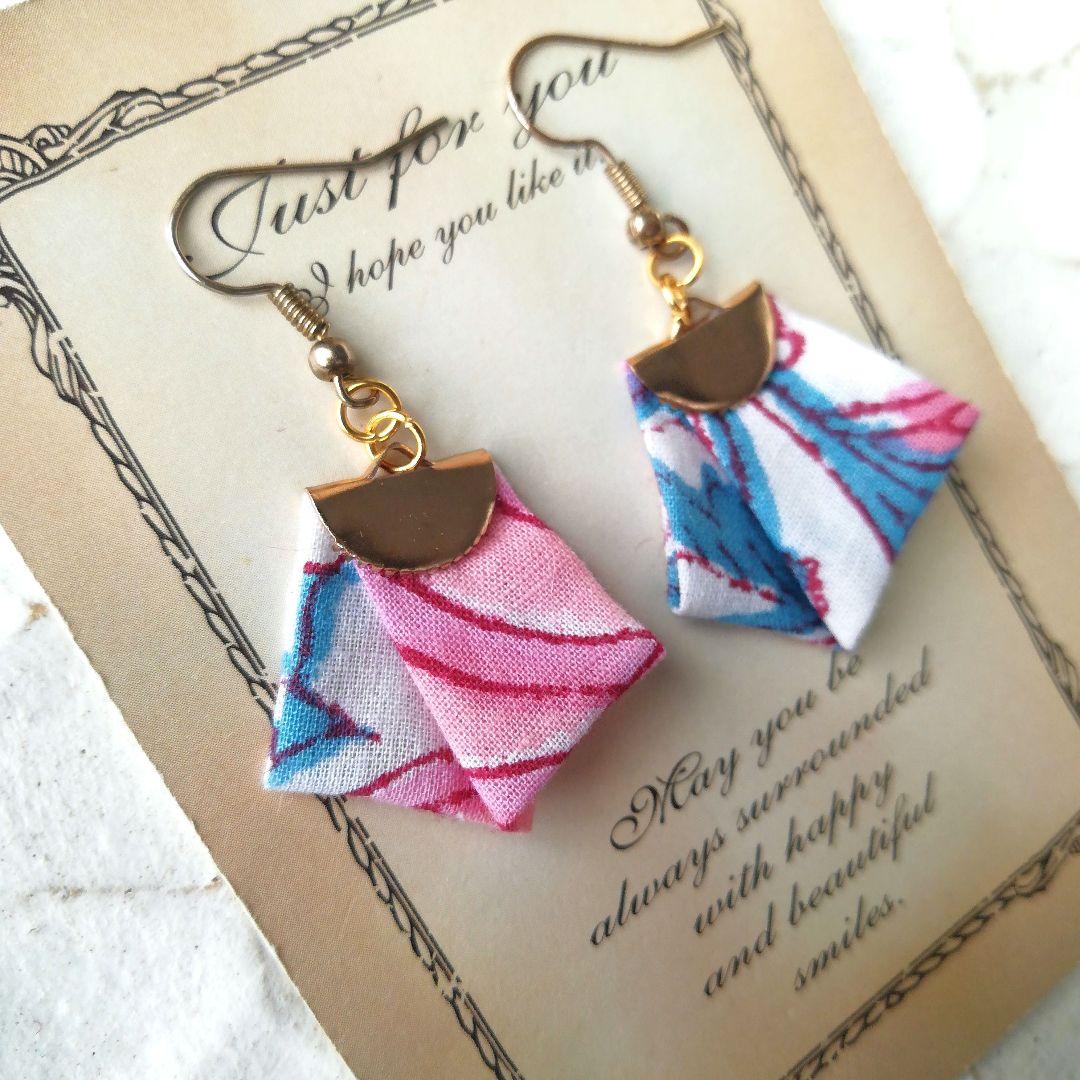 再販　ボタニカル　タッセル　リボン　ネイティブ　リゾート　ピアス　イヤリング　青