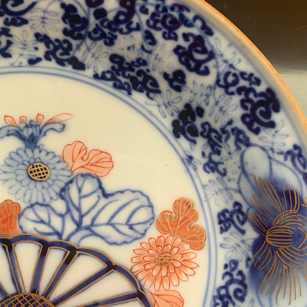 大聖寺伊万里　菊花微塵唐草文　中皿　金襴手　角福　18cm　2客セット　美品