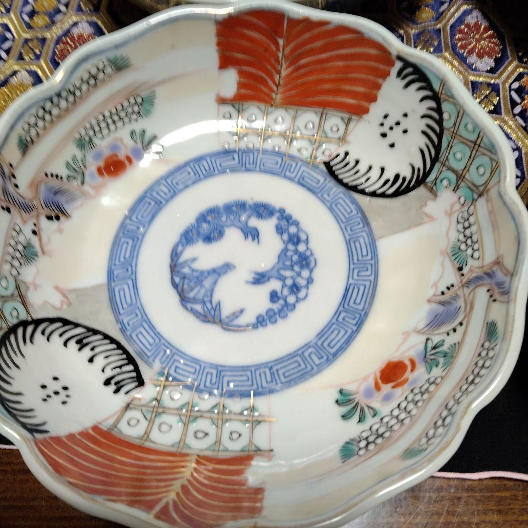 骨董品　明治初期時代　古伊万里なます深皿 金彩色絵4鉢