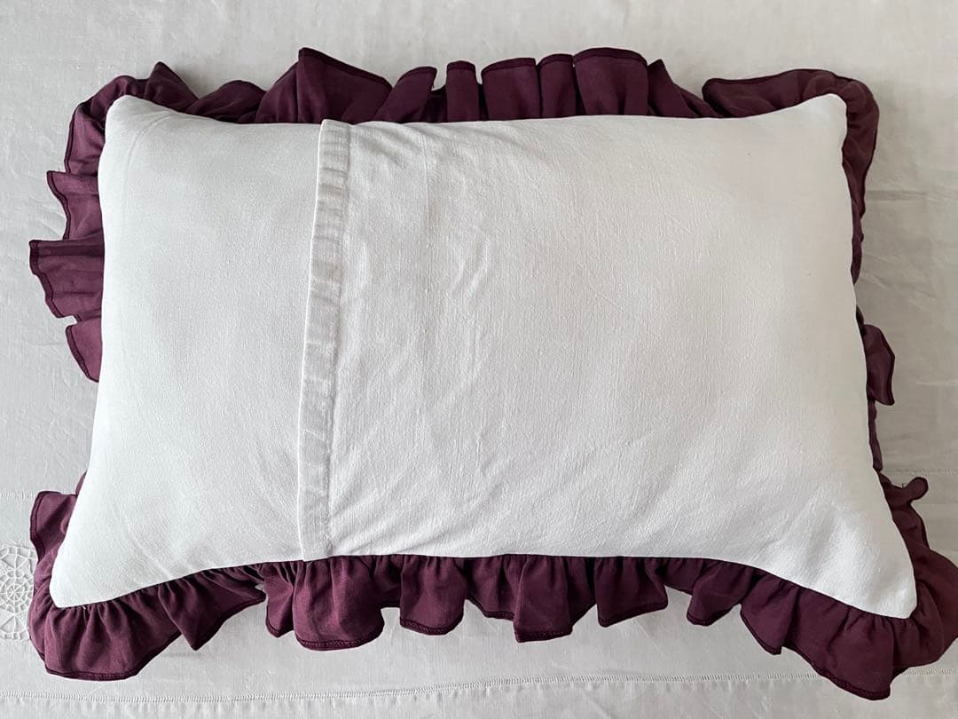 【美品】フランスアンティーク チュールフリル モノグラムクッション