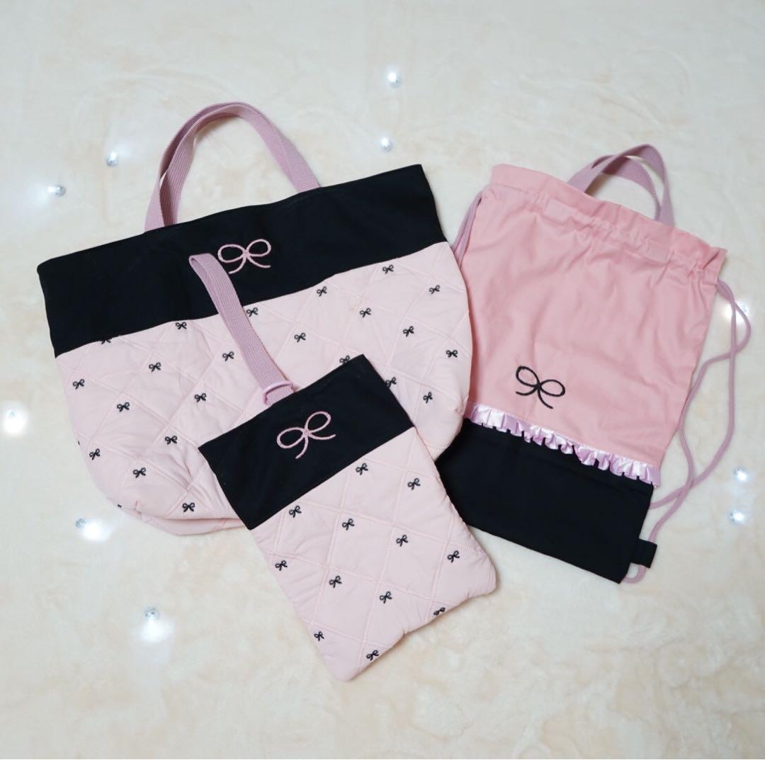 【入園入学3点セット 】リボン刺繍 キルティング ピンク｜名入れ可♡