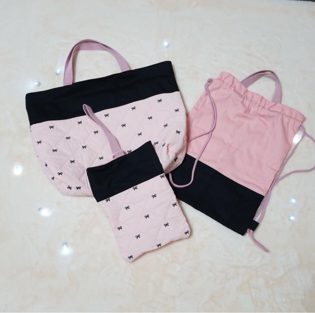 【入園入学3点セット 】リボン刺繍 キルティング ピンク｜名入れ可♡