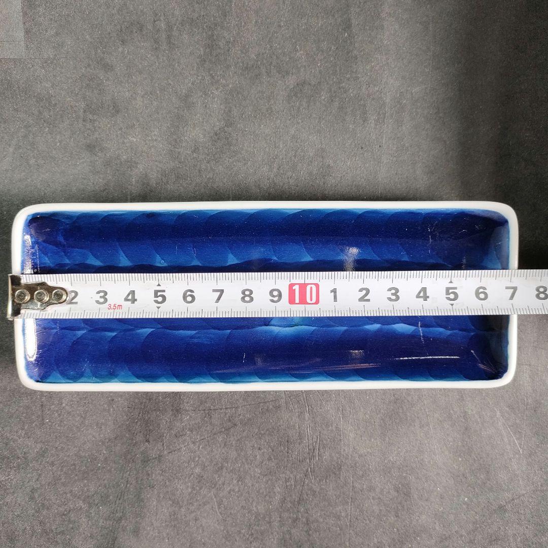 C8-2/有田焼/源右衛門/染付濃藍長角皿7客/飾皿/銘々皿/向付/懐石料理