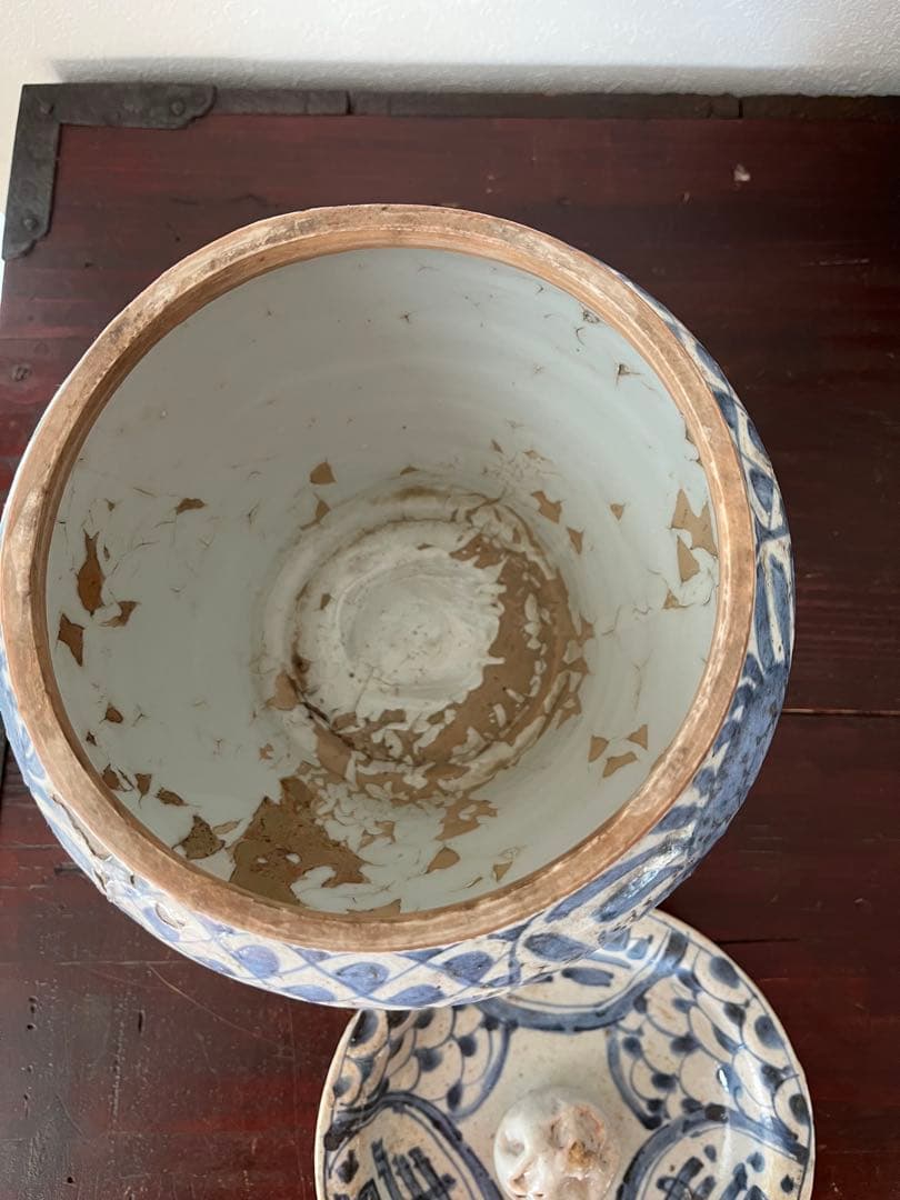 希少　明時代　呉須染付　茶道具　福寿字文　芙蓉手青海波　古染付　芙蓉手　蓋付水差