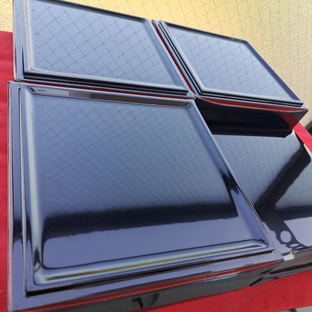 【会津漆器　6.5寸3段重箱】天然木製　ダイヤ型　黒塗　長期保管品