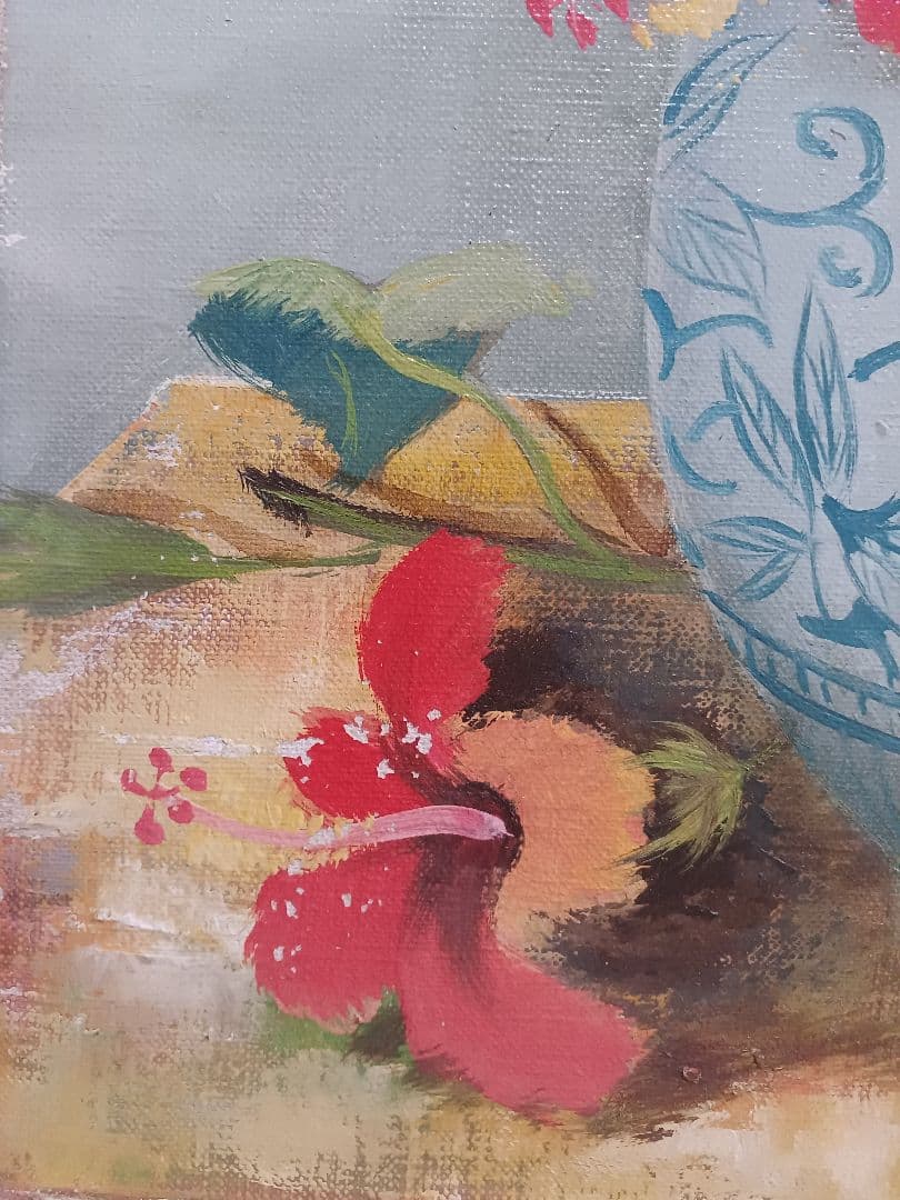 西岡清史　「ハイビスカスとレモン」　油彩　F8号　元東光会　サージマルジス賞