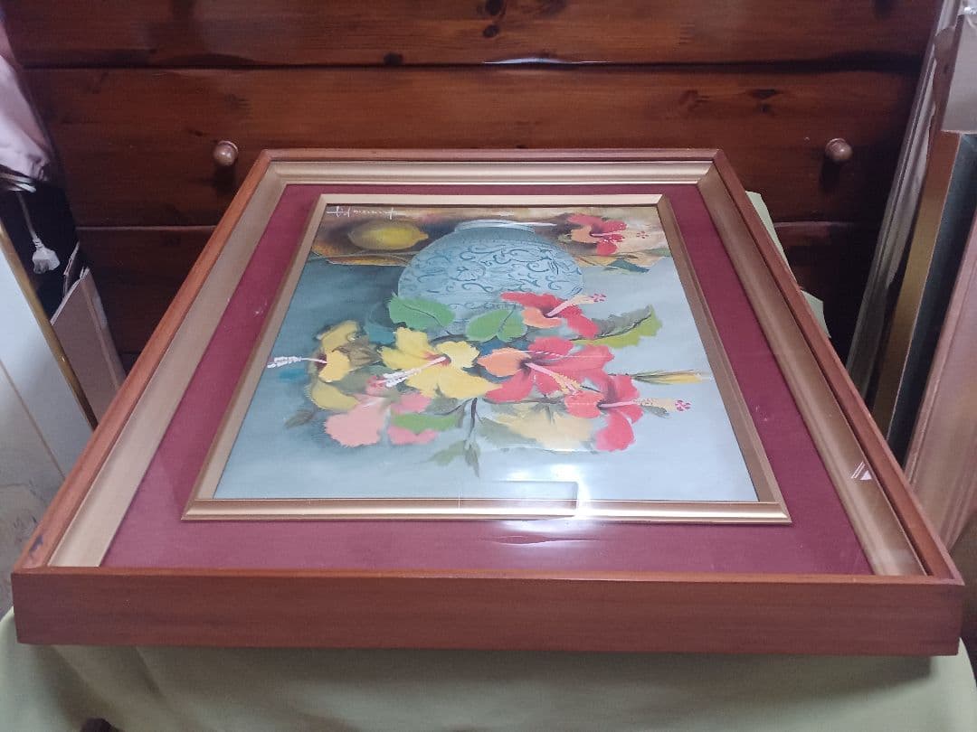 西岡清史　「ハイビスカスとレモン」　油彩　F8号　元東光会　サージマルジス賞