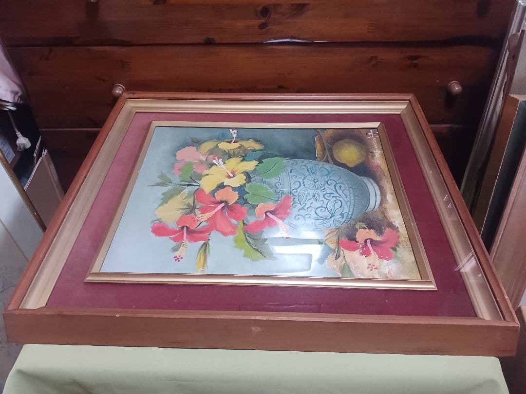 西岡清史　「ハイビスカスとレモン」　油彩　F8号　元東光会　サージマルジス賞