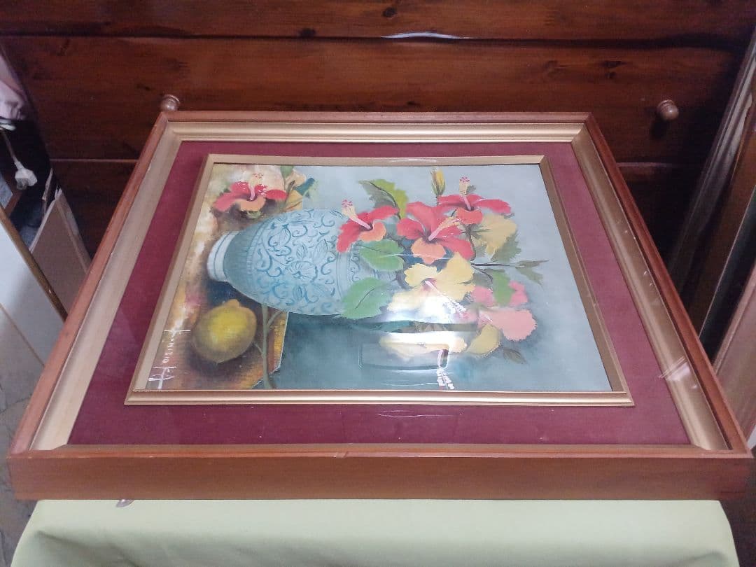 西岡清史　「ハイビスカスとレモン」　油彩　F8号　元東光会　サージマルジス賞