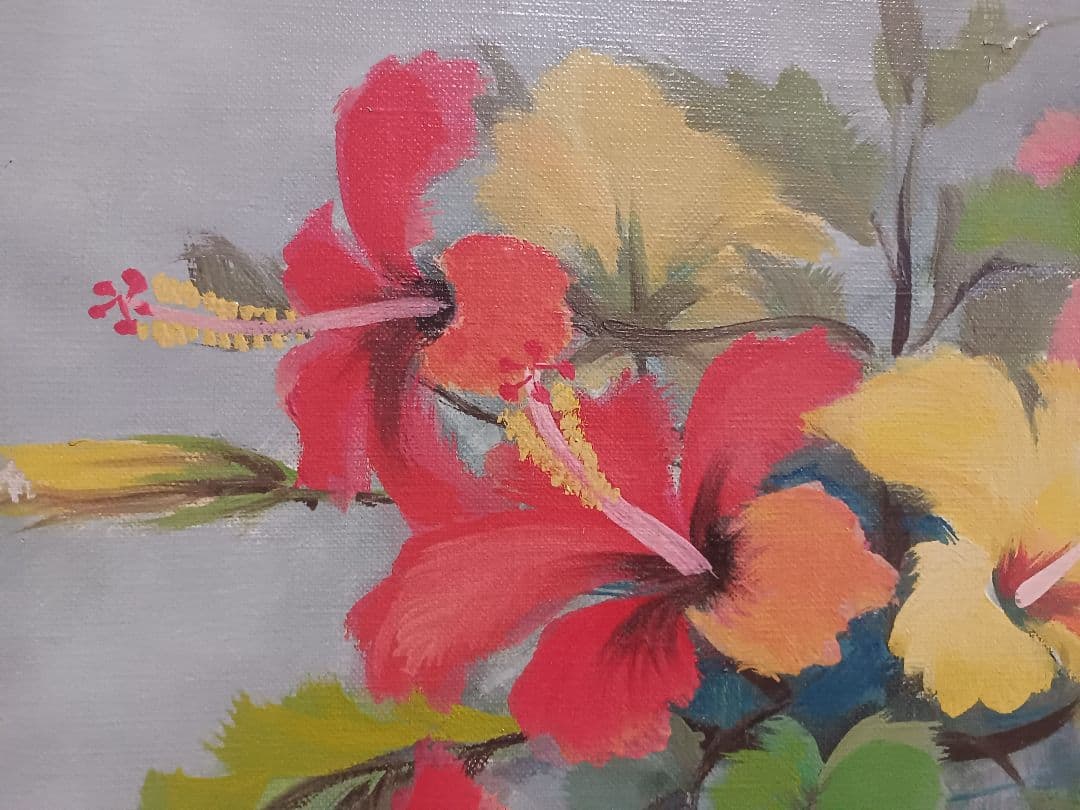 西岡清史　「ハイビスカスとレモン」　油彩　F8号　元東光会　サージマルジス賞