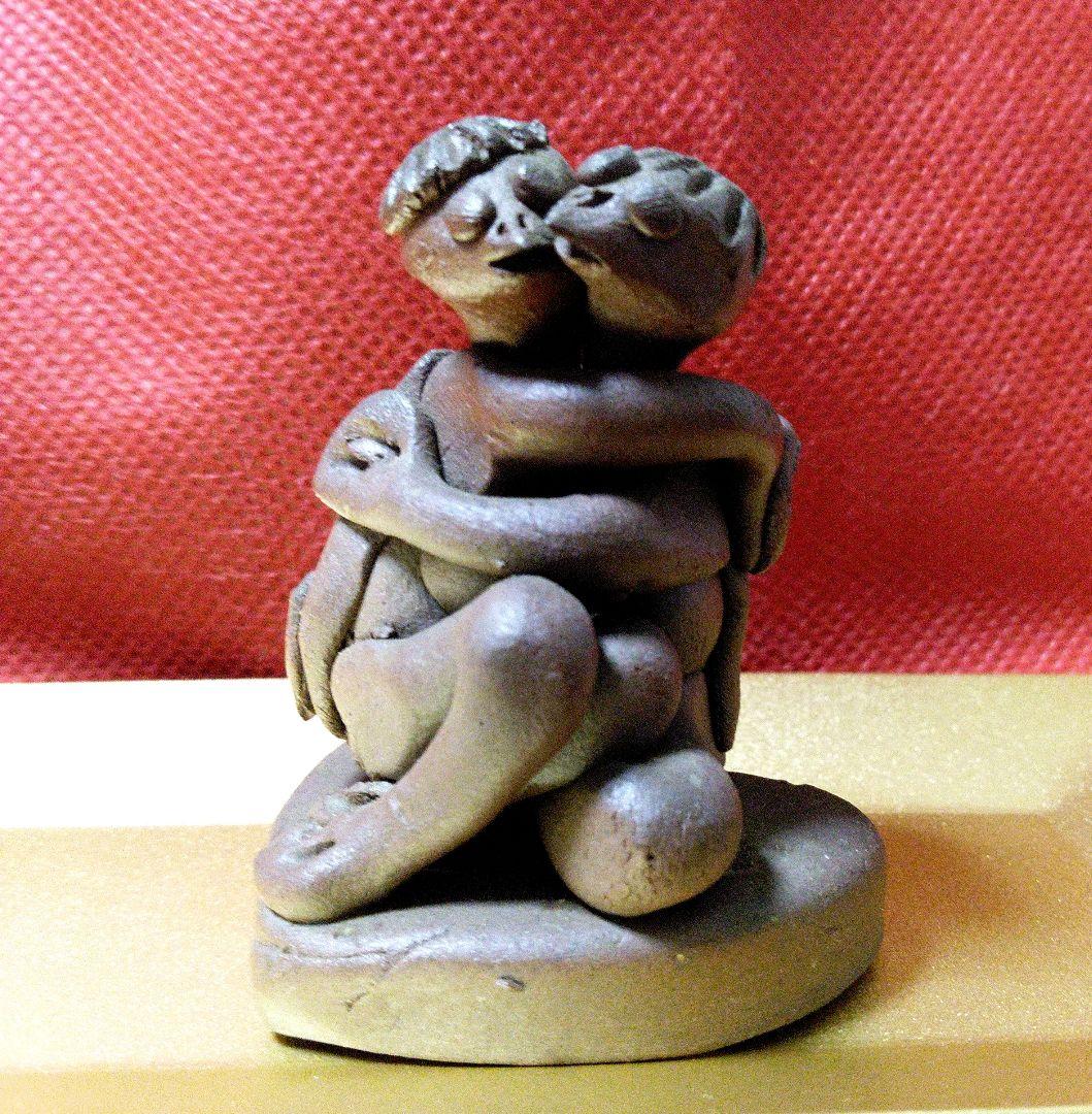 美品　恋人　河童　カッパ　備前焼　陶器　置物　インテリア　工芸品　美術品　骨董