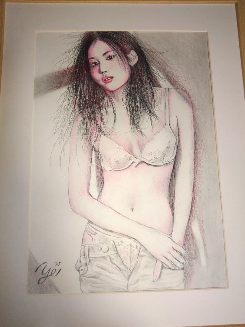 裸婦、美人画、絵画４号、光の中S山本英二、真作、肉筆、額縁、高塚省吾、森本草介。