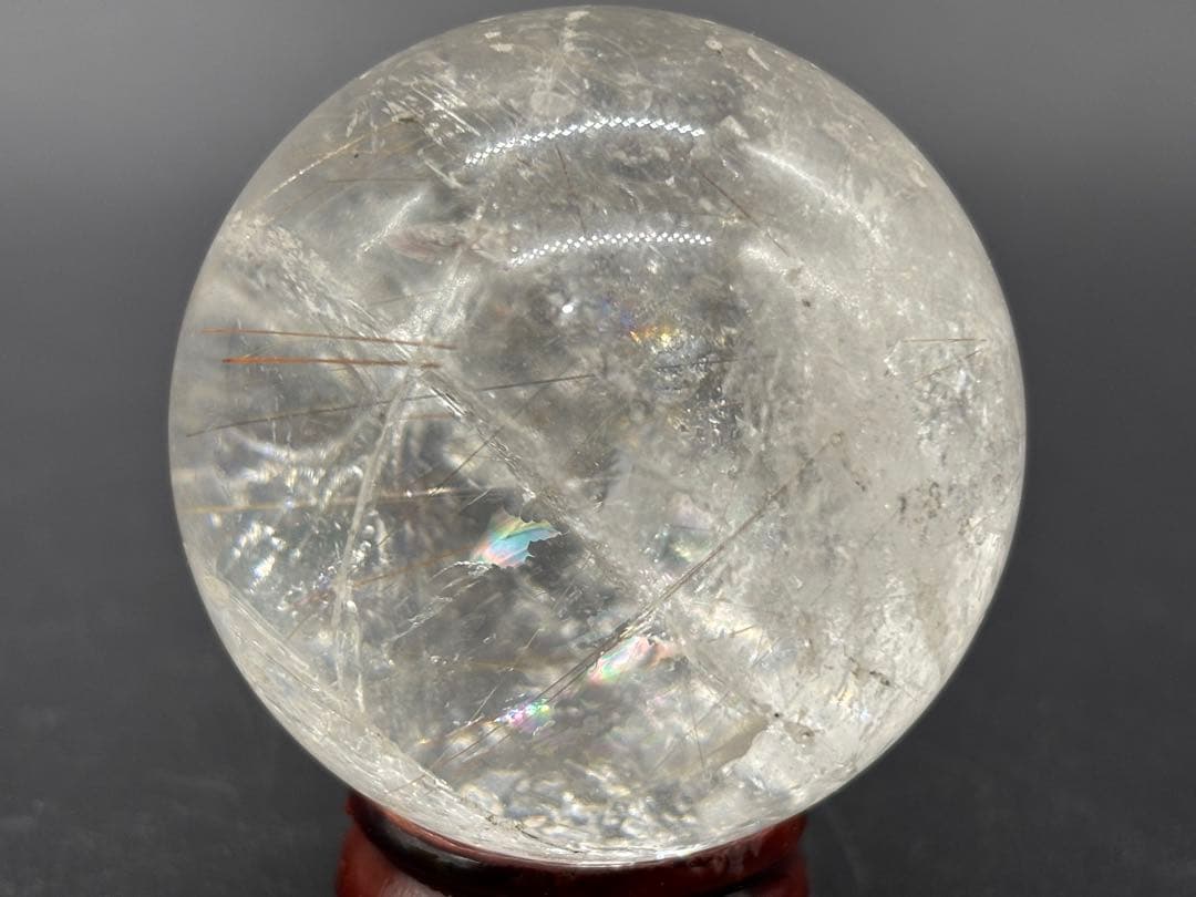 天然石　金運　アイリスルチルクォーツスフィア　台座つき