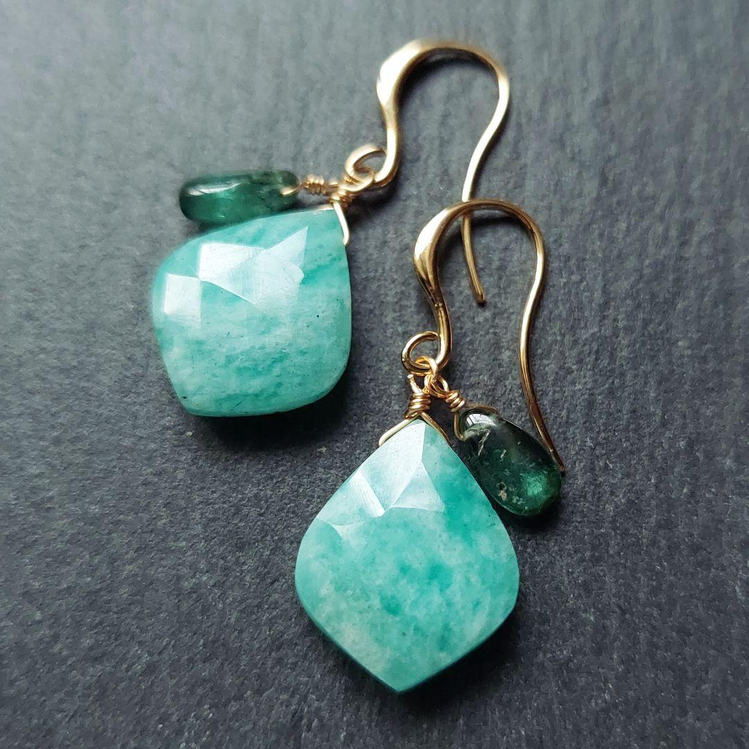 【たまきち様】#812　K16GP　アマゾナイト　リーフカット　Gトルマリン