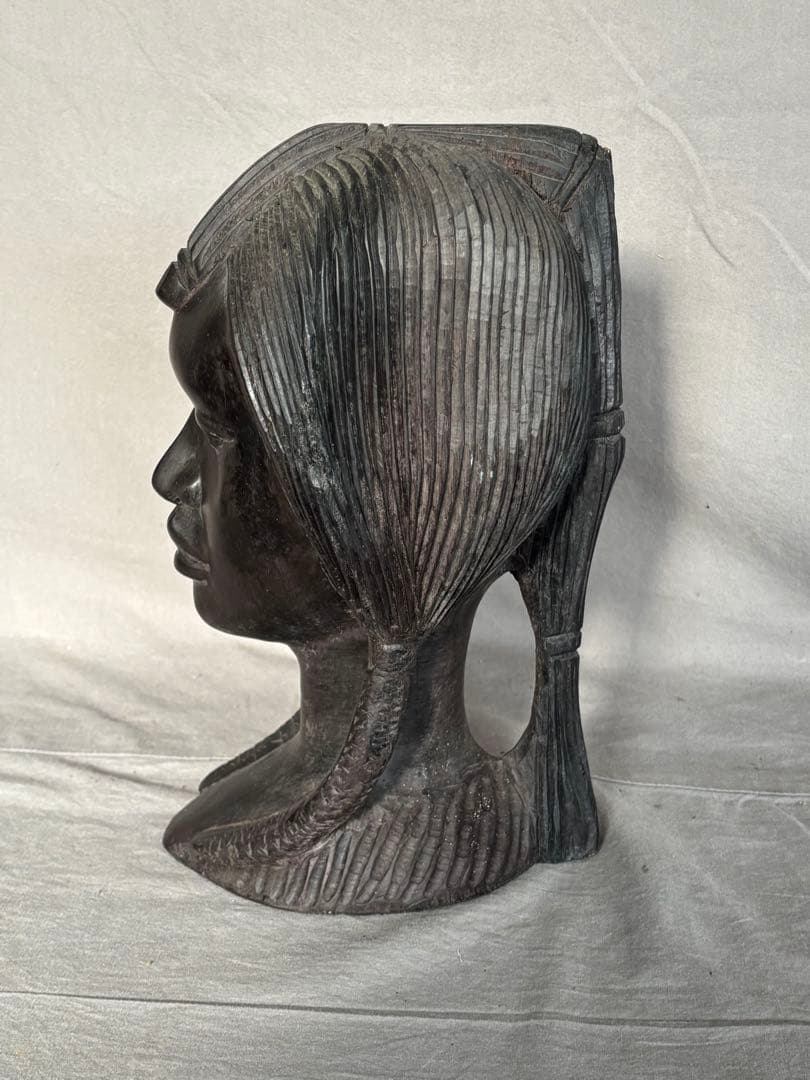 アフリカン男女木製彫刻 約30cm／マサイ族 黒檀？ 木製彫刻 オブジェ 置物