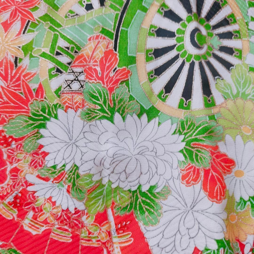 七五三 5歳〜7歳 正絹 セット 012603 車 扇 菊 牡丹 藤 紅葉