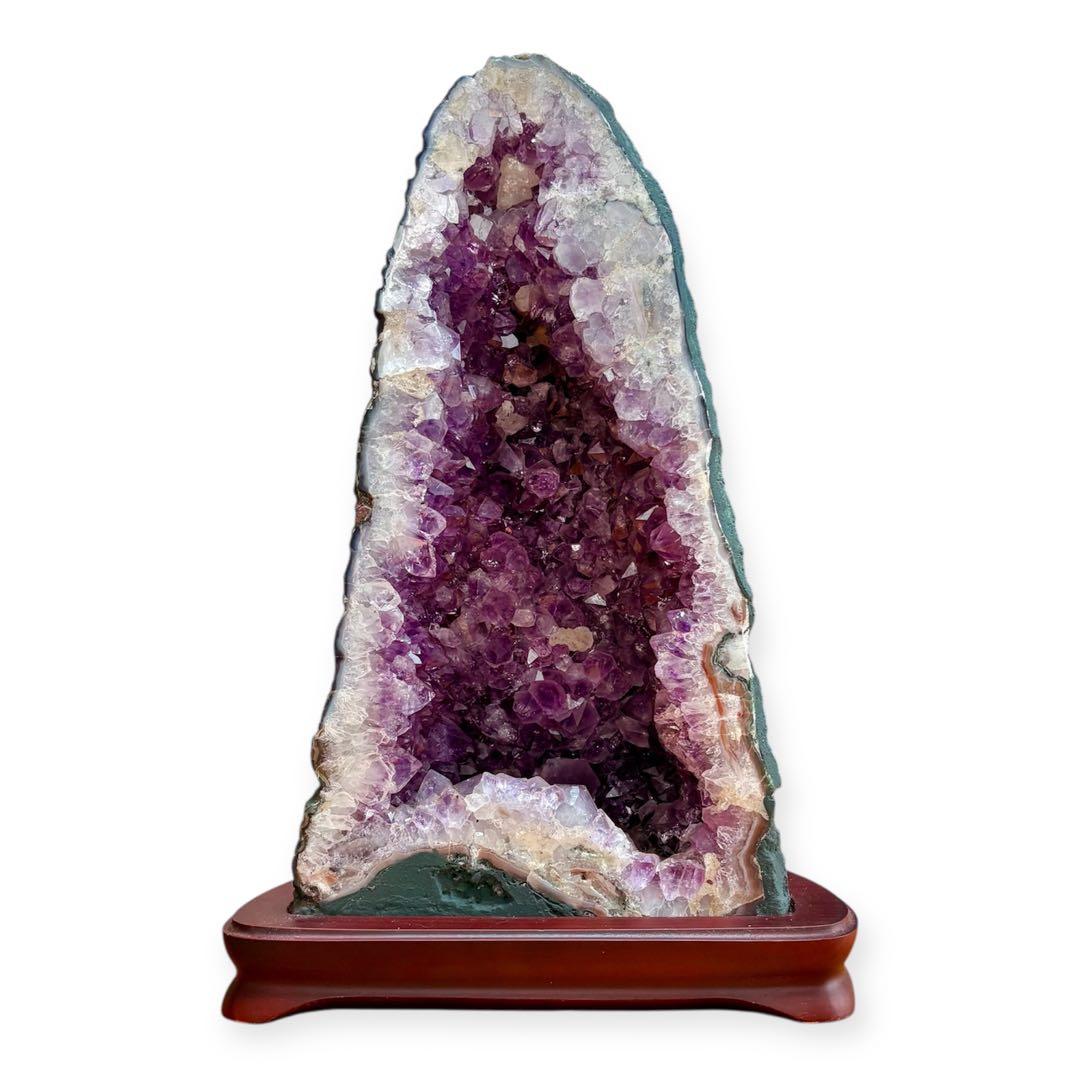 限定セール！天然石アメジストドーム　カルサイト付玄関置物宝石縁起物金運開運