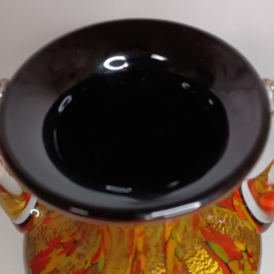 上越クリスタル　ガラス花瓶　クラタクラフトグラス　マーブル金箔入り　シール付美品