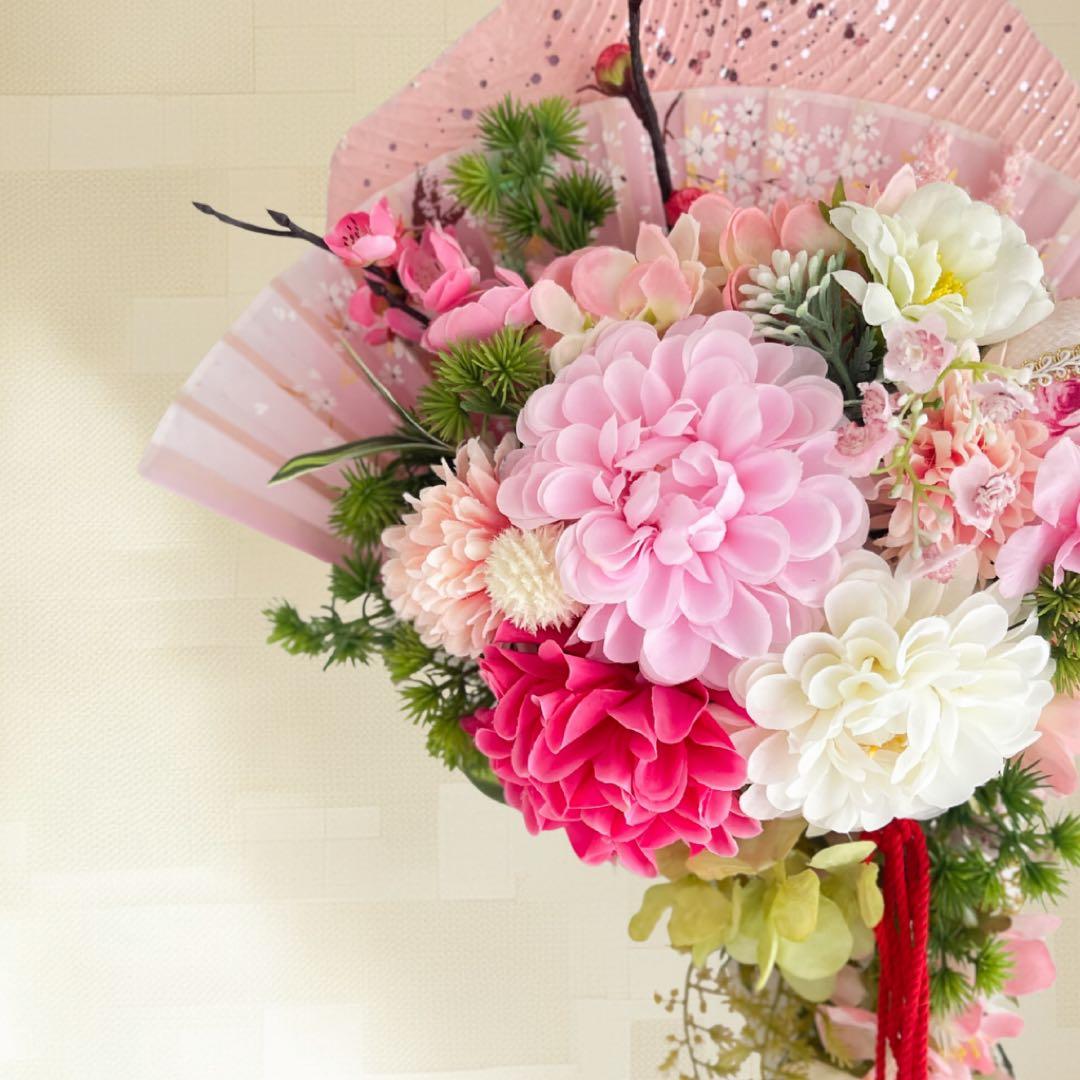 ㉜扇の迎春しめ縄リース｜華やかに彩る可憐なピンクの迎春飾り 正月飾り しめ飾り