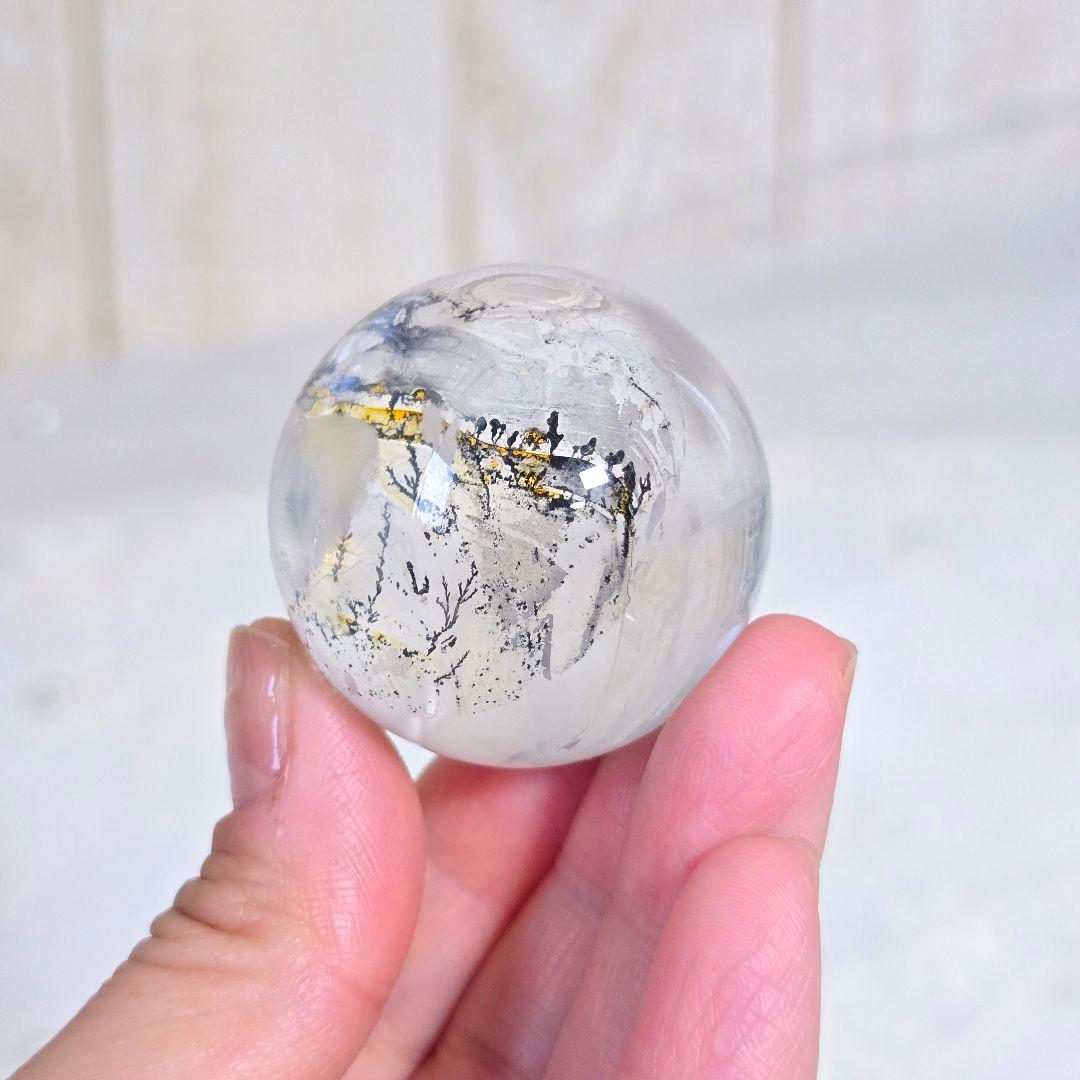 デンドリティック ジラソル スフィア 約3.7cm 72.5g 天然石 台座付き