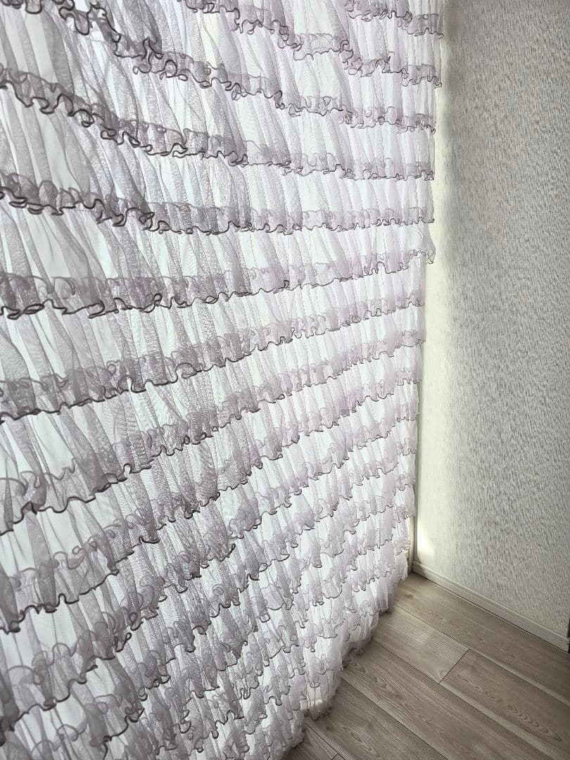 フリル レースカーテン グレージュ