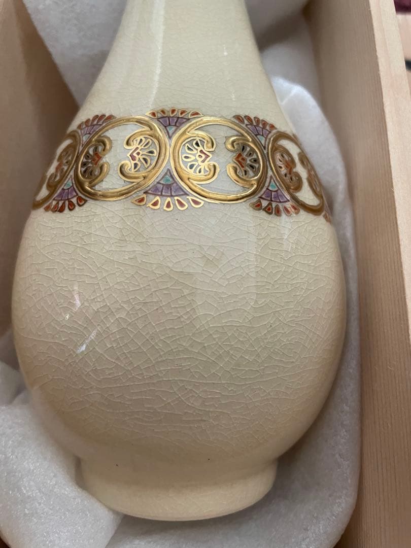 薩摩焼 錦江陶芸﻿ 木箱　秋月窯　花瓶　フラワーベース