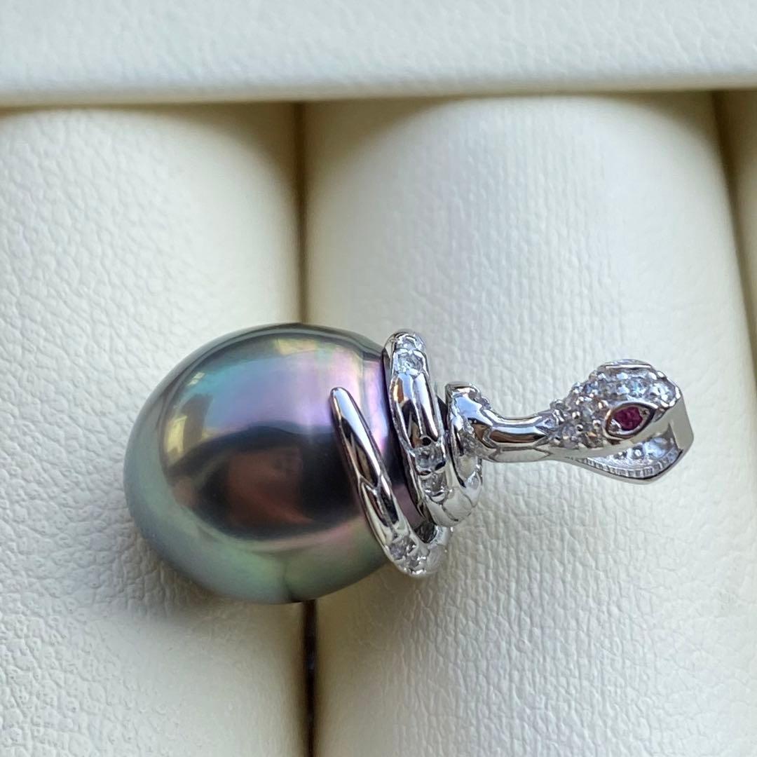 本真珠　南洋黒蝶真珠ネックレストップ　13*11mmグリーンPT998