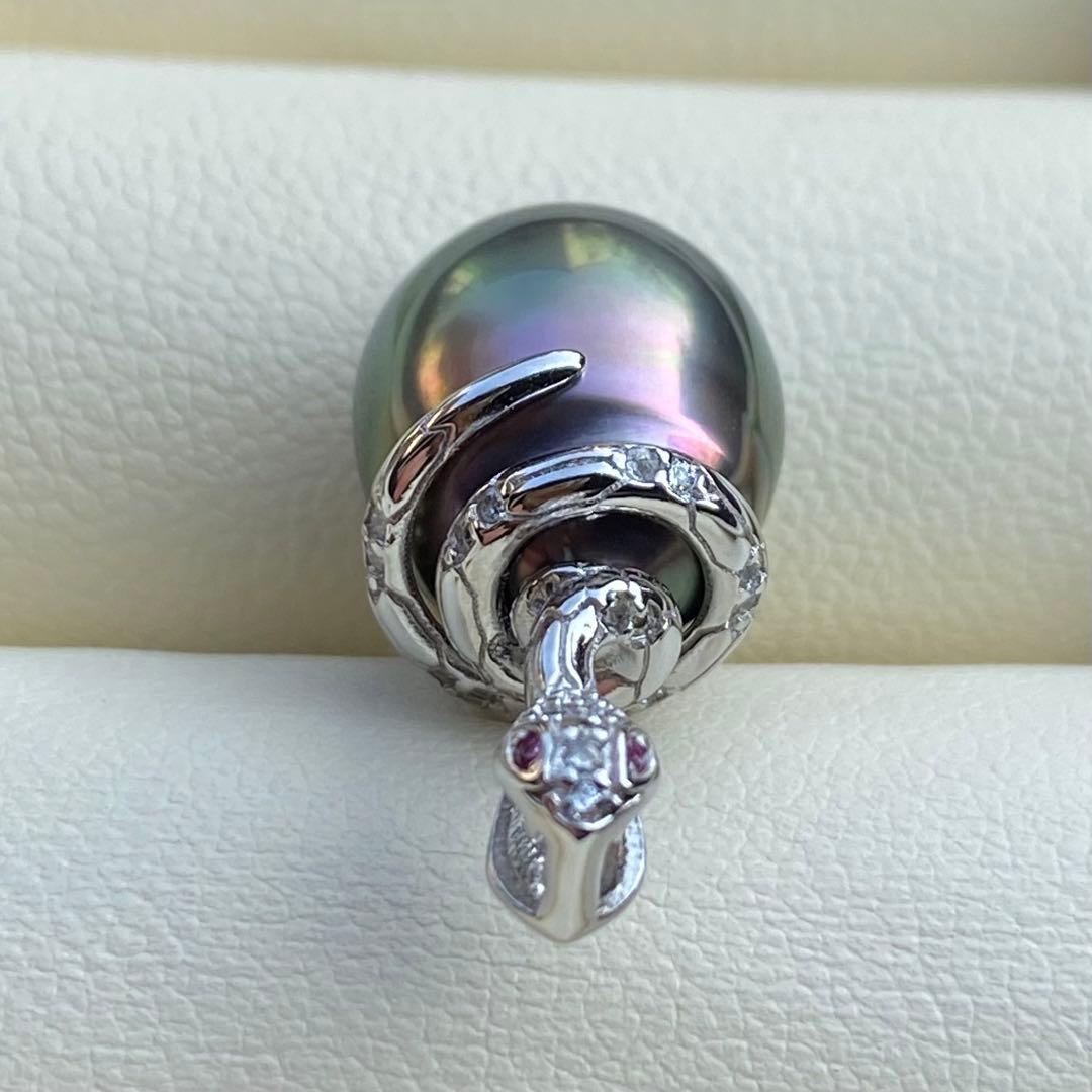 本真珠　南洋黒蝶真珠ネックレストップ　13*11mmグリーンPT998