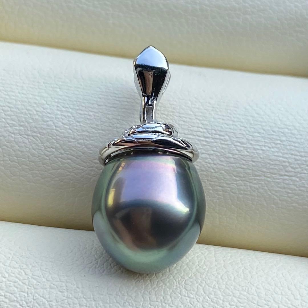 本真珠　南洋黒蝶真珠ネックレストップ　13*11mmグリーンPT998