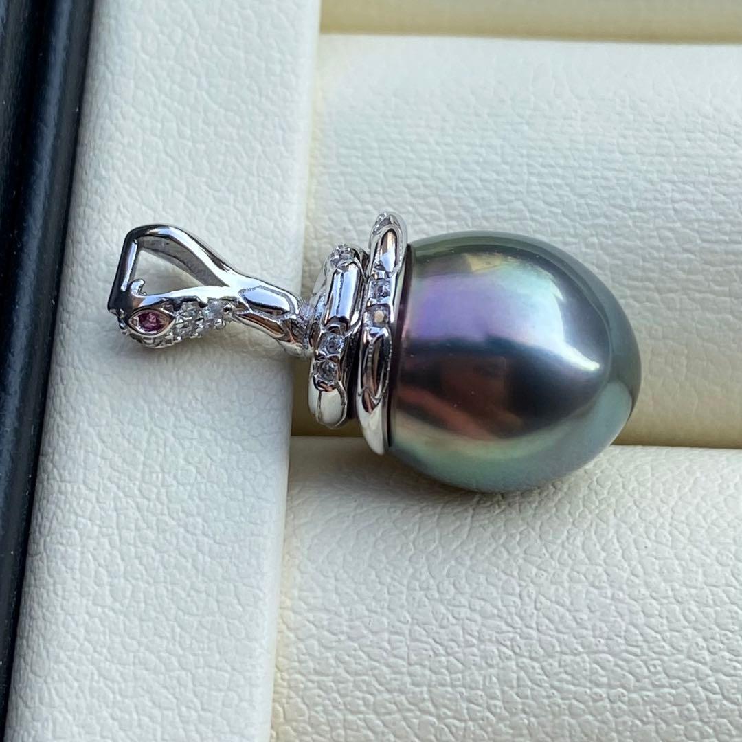 本真珠　南洋黒蝶真珠ネックレストップ　13*11mmグリーンPT998