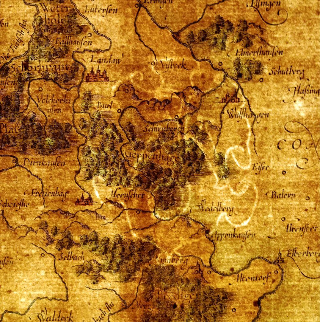 額装品　西洋古地図　17世紀　G.MERCATOR 「Waldeck」美品