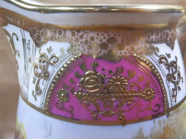 ノリタケ　マルキ　ジャグ　金盛り　湖畔風景図　高さ11cm
