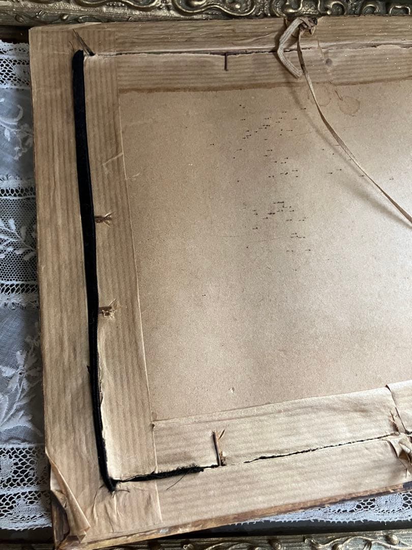 アンティーク　赤ずきんちゃんのイラストに猫のクロモス額　オールオリジナル