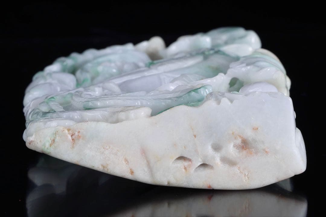 翡翠玉石彫刻 淡紫 鳳凰透彫置物 約615g 台座付 中国古玩 古美術 木箱付