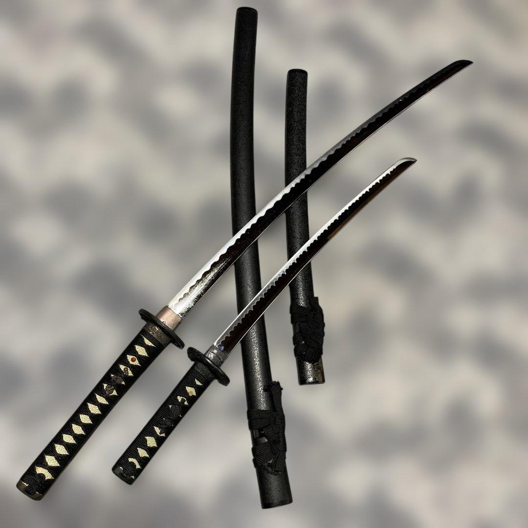 割安模造刀大小２本セット 黒柄 雲龍楕円鍔