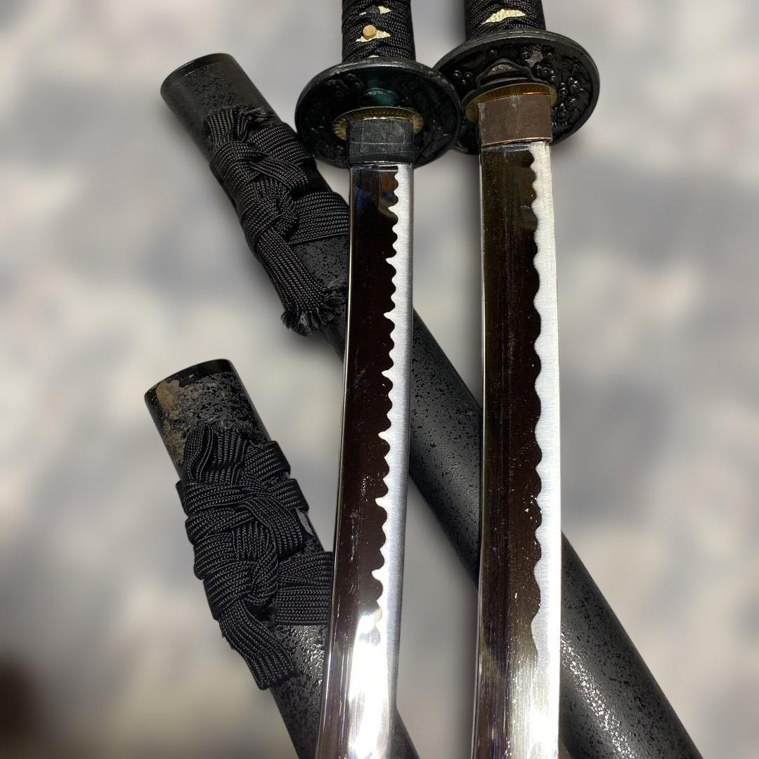 割安模造刀大小２本セット 黒柄 雲龍楕円鍔